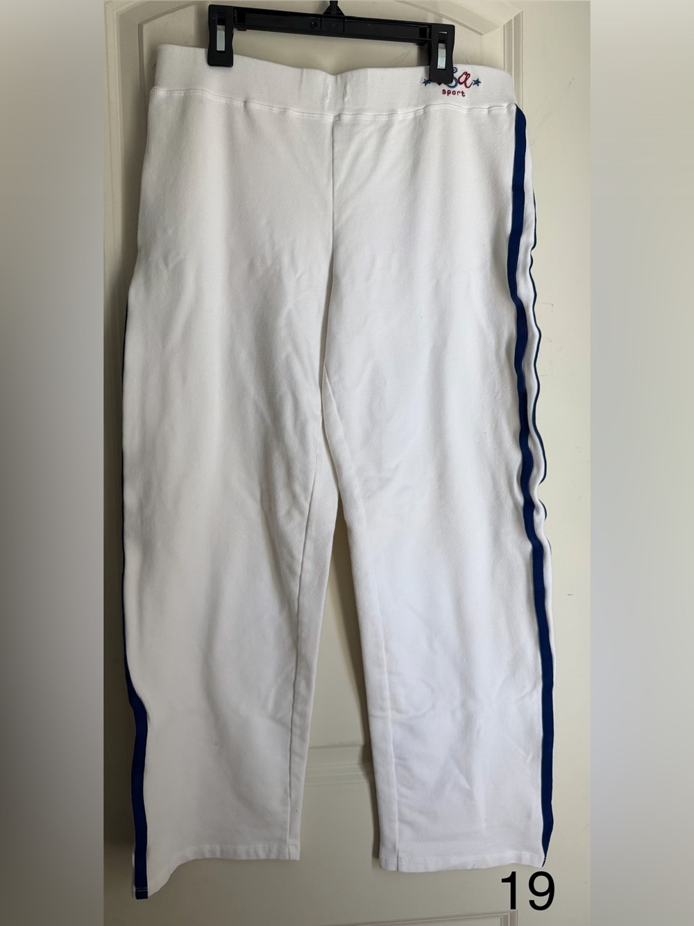 USA sport y2k Athletic White Track Pants with Navy Side Stripe M gym angelcore - Picture 2 of 6